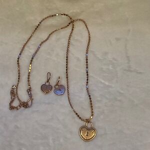 Cabi Rose Gold-Tone Heart Lock and Key Necklace and Earring set